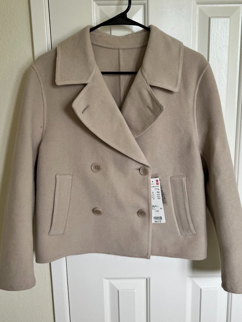 UNIQLO Women Double Face Short Wool Blend Coat 478581，Beige, Size S